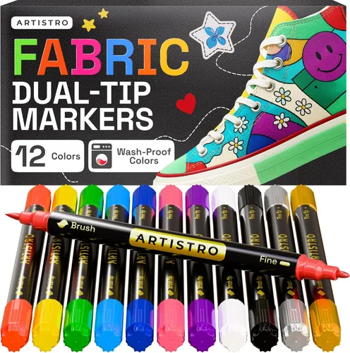 Miniatura 11 de ARTISTRO 48 marcadores de tela de doble punta – Kit de decoración de tela – Permanente para ropa – Bolígrafos de pintura acrílica para tenis