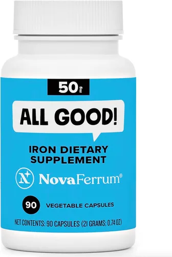 NovaFerrum All Good | Suplementos de hierro en cápsulas para adultos | Anemia | 50 mg de hierro | 90 porciones | Sin azúcar | Vegano | Sin gluten