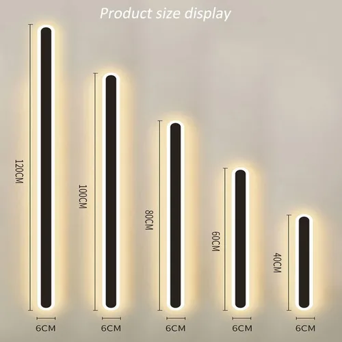 Miniatura 6 de Paquete de 2 luces LED de pared modernas de 47 pulgadas de largo, 24 W, blanco cálido, 110 V, lámpara de pared rectangular negra, elegante acrílico