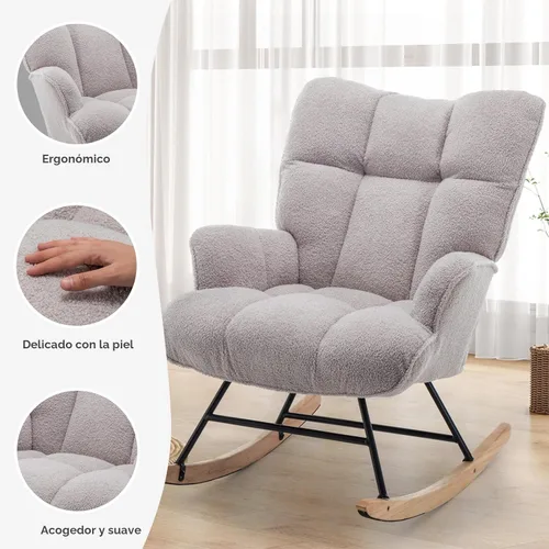 Miniatura 6 de SAETSFEG Mecedora de Guardería Teddy Tapizada Silla Mecedora Deslizante Silla de Acento Mecedora Asiento Acolchado con Respaldo Alto Sillón Silla