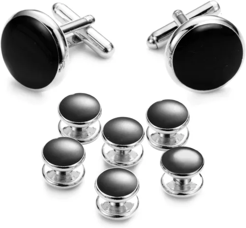 UJOY Juego de gemelos y tachuelas en blanco, redondos, 4 colores, camisa esmoquin, botones empaquetados en caja de gemelos para hombres