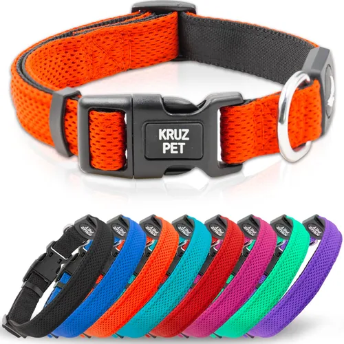 KZA102-08XS - Collar de malla para perros pequeños, medianos y grandes, cuello ajustable, suave, ligero, transpirable, ajuste cómodo, naranja, talla