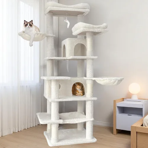 Miniatura 6 de Bonito árbol para gatos de interior de 68 pulgadas, torre alta para gatos con poste rascador y condominio, hamaca, soporte estético para gatos