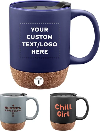 Miniatura 10 de Tazas de cerámica personalizadas Barista con fondo de corcho, 13 onzas, juego de 12/36/72, paquete personalizado a granel, perfecto para café, té