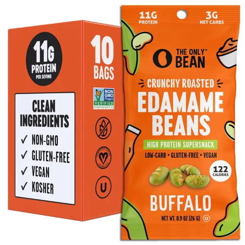 Miniatura 10 de The Only Bean Bocadillos crujientes de Edamame tostado en seco con sal marina, comida Keto alta en proteínas (11g) y baja en carbohidratos, libre