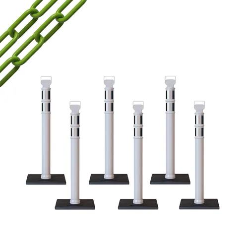 Miniatura 72 de Trafford Industrial - Paquete de 6 postes de delineador de 45 pulgadas, collares reflectantes de 3 pulgadas, base de goma de 10 libras