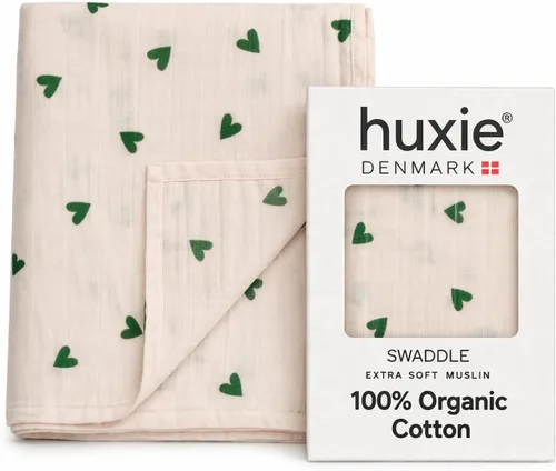 Swaddle - 100% algodón orgánico - Mantas de muselina para recién nacido, 47 x 47 pulgadas (corazones verdes)