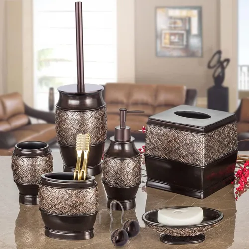 Miniatura 5 de Creative Scents Dublin Brown - Juego completo de accesorios de baño de 4 piezas, juego de accesorios de baño de lujo, dispensador de jabón