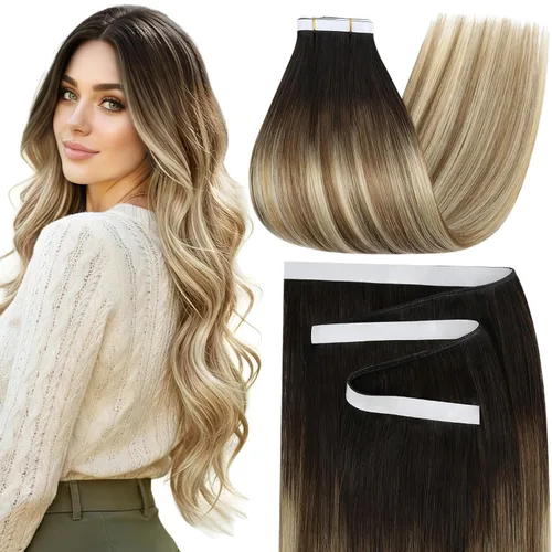 Miniatura 55 de Moresoo Extensiones de cabello humano real con cinta adhesiva, sin costuras, #1 negro azabache, 20 piezas, 1.76 oz (50 g), 24 pulgadas