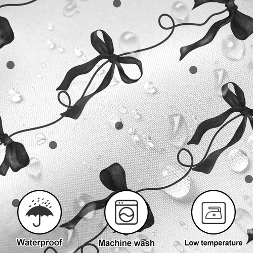 Miniatura 3 de Cortina de ducha con lazo negro, bonita cortina de ducha coqueta estética para adolescentes y niñas, decoración de tela impermeable con 12 ganchos