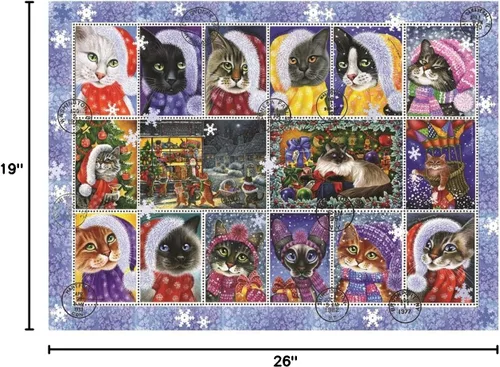 Miniatura 4 de Anatolian Puzzle - Colección de sellos de gato de Navidad, rompecabezas de 1000 piezas, #1103