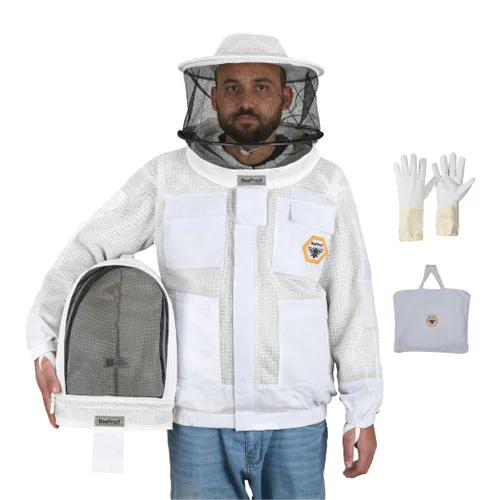 Miniatura 15 de BP-302 Apicultura con velo de 3 capas ultra ventilado con cremalleras YKK y cercas de seguridad para velo redondo marrón profesional (3XL)