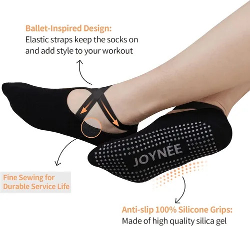 Miniatura 2 de JOYNÉE Calcetines de yoga antideslizantes para mujer con agarres, ideales para pilates, barras, bailes, hospitales, fitness, 3 pares
