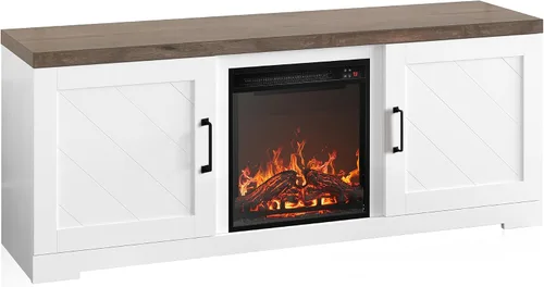 Miniatura 8 de BELLEZE Moderno soporte de TV de 58" estilo granja con calefactor eléctrico de chimenea de 18" y centro de entretenimiento multimedia para TV