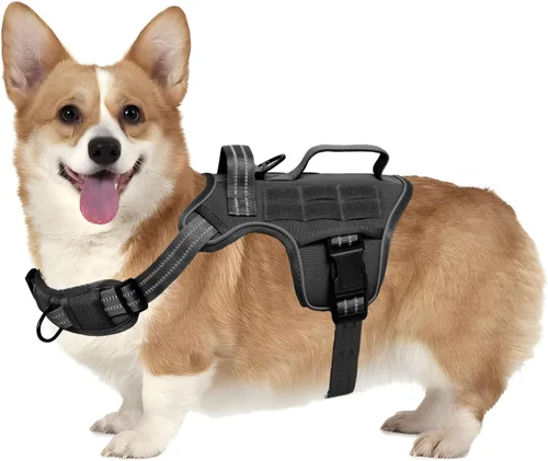 Miniatura 40 de Arnés para perros grandes resistente, arnés táctico sin tirones para perro con sistema Molle, chaleco para perro de servicio fácil de poner y Negro