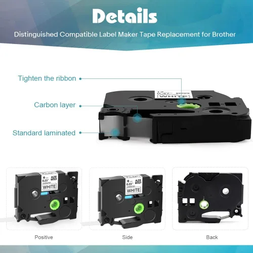 Miniatura 2 de Cinta de etiquetas compatible con Brother - Paquete de 2 piezas P Touch de repuesto para Brother TZe-211 TZe211 TZ211 AZE laminada, negro sobre
