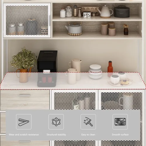 Miniatura 6 de AGOTENI Armario grande de cocina, armario de almacenamiento con 3 puertas de metal, 3 cajones y estante para microondas, para almacenamiento abierto