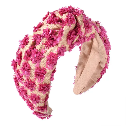 Miniatura 6 de ZITULRY Diademas anudadas de rafia para mujer, boho, pajilla, con nudo superior, banda para el pelo, con pompón tejido de ratán, aro de pelo