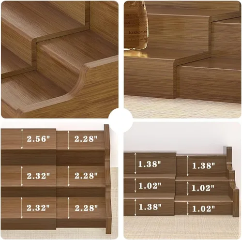 Miniatura 5 de Organizador de gabinete para especias de bambú - Estante de exhibición de nogal expandible de madera de 3 niveles Marrón