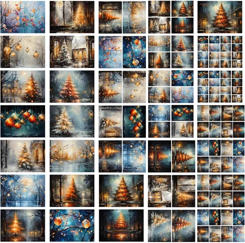 Miniatura 4 de Decoupage - Paquete de papel (35 hojas de 6 x 8 pulgadas), increíbles y acogedoras pinturas de grandes árboles de Navidad y otras decoraciones FLONZ