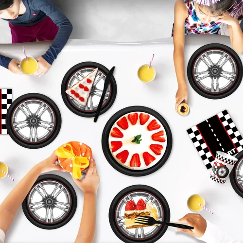 Miniatura 6 de Decoración para fiesta de cumpleaños de coche de carreras, 172 piezas, suministros de fiesta de coche de carreras, platos, servilletas, vasos