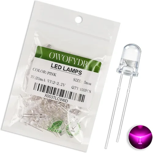 Miniatura 22 de 100 lámpara LED de diodo de luz blanca cálida de 5mm (Lente Transparente Redonda DC 3V 20mA) Bombilla de iluminación, componente electrónico, luz