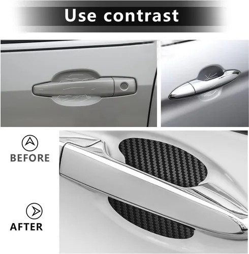 Miniatura 4 de UGSHY Paquete de 4 protectores de fibra de carbono antiarañazos para puerta de automóvil, película protectora para manija de puerta de automóvil