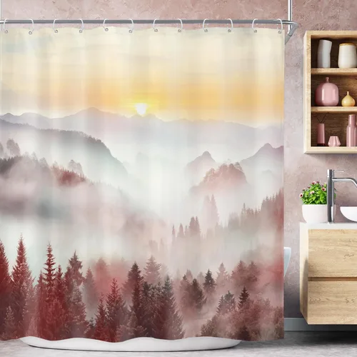 Miniatura 31 de Riyidecor - Cortina de ducha para baño pequeño de montaña, 36 pulgadas de ancho x 72 pulgadas de alto, verde, para RV, temática rústica, naturaleza