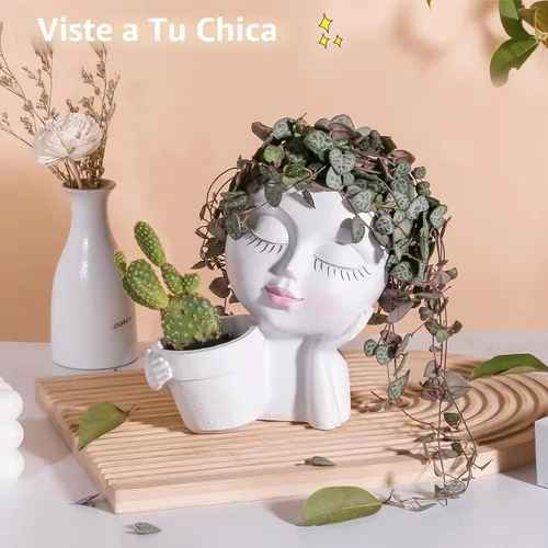 Miniatura 6 de vomiceak Macetas de Cara con Forma de Cabeza, Macetas para Plantas de Interior - Macetas Dobles Lindas para Flores y Suculentas con Agujeros