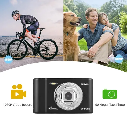 Miniatura 7 de Acuvar Cámara digital, cámara FHD 1080P para niños, cámara de 50 MP para apuntar y disparar con zoom de 16X antivibración, cámara pequeña portátil