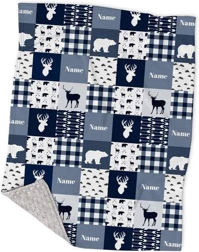 Miniatura 6 de Manta personalizada de camuflaje con diseño de ciervos y osos, conejo, lobo y bosque, manta de bebé con lunares minky para niños y niñas, manta a