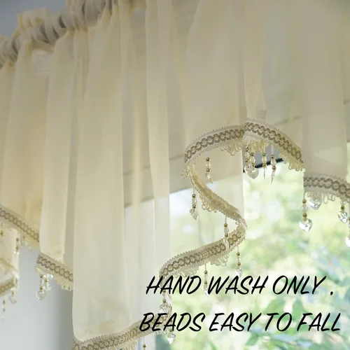 Miniatura 5 de PearAge Cortinas Cenefa Transparente con Cuentas para Sala de Estar, Cenefa de Ventana de Granja con Bolsillo para Barra, Cenefa de Cortina de Gasa