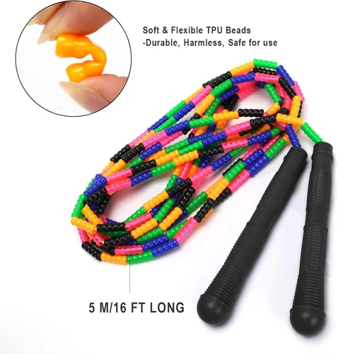 Miniatura 2 de Coolrunner Cuerda de saltar de 16 pies de largo (paquete de 2), cuerda de saltar holandesa doble, cuerda de saltar con cuentas suaves para niños