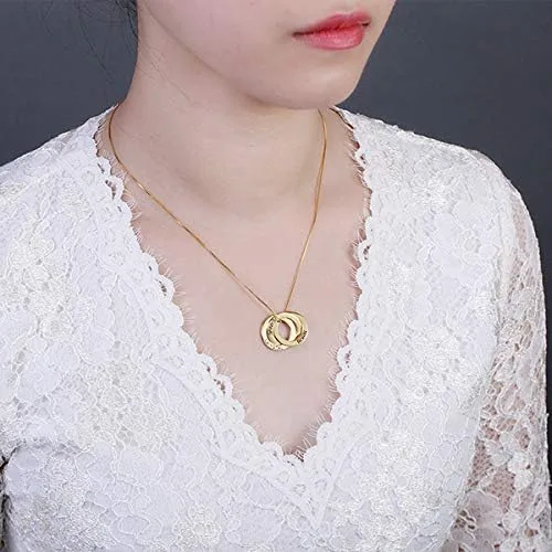 Miniatura 6 de Getname Necklace Collar de anillo ruso grabado personalizado personalizado con nombre de la familia, collar de plata esterlina 925, joyería