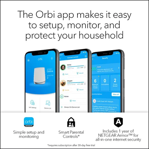 Miniatura 5 de NETGEAR Orbi Sistema WiFi 6 de malla de tres bandas para todo el hogar (RBK652S) - Router + 1 extensor de satélite - Características de seguridad