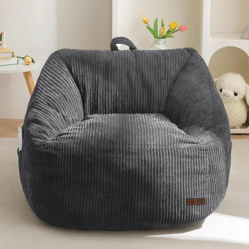 Miniatura 13 de MAXYOYO Puf para niños, puf con asa, cómoda silla para niños y niñas, sofá decorativo con bolsillo para jugar, leer y relajarse, color beige
