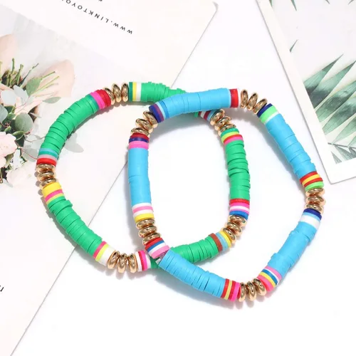 Miniatura 60 de Surfer Heishi - Pulseras apilables para mujer, apilables, de vinilo arcoíris, disco de arcilla, pulseras elásticas para la amistad, joyería bohemia