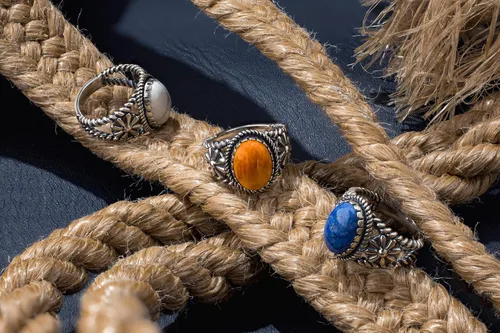 Miniatura 6 de American West Jewelry Anillo de plata de ley para mujeres y hombres, elección de piedras preciosas de inspiración nativa, tallas 5 a 13