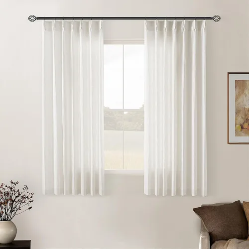 Miniatura 84 de Cortinas de lino natural con pliegues fruncidos de 120 pulgadas de largo para sala de estar, cortinas plisadas con ganchos y lengüeta trasera