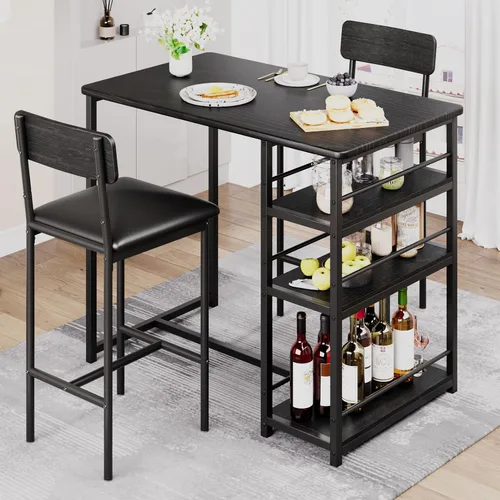 Miniatura 10 de CABIHOME Juego de mesa de comedor para 2, mesa de cocina y sillas tapizadas de terciopelo para 2, juego de mesa de bar de altura de mostrador de 3