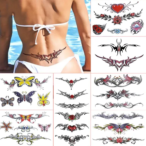 8 hojas de calcomanías para tatuajes de vientre, diversión temporal, cubierta de cintura para cicatrices femeninas, tatuajes impermeables para