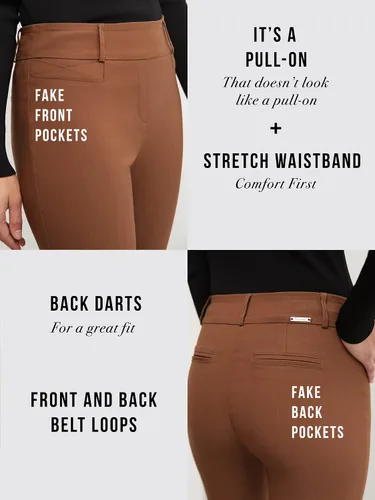 Miniatura 6 de Rekucci - Pantalones elásticos para mujer, de ajuste cómodo y levemente acampanados