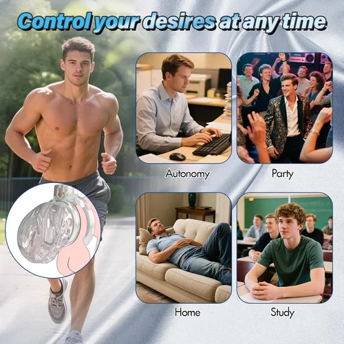 Miniatura 5 de Jaula de Castidad Masculina – Jaula de pene suave y ligera con vagina realista y clítoris y anillos de 6 tamaños, cómodo dispositivo de castidad