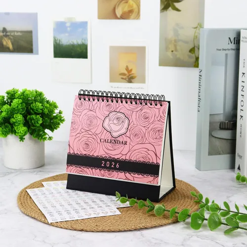 Miniatura 2 de Multibey Calendario de escritorio de encaje rosa 2025-2026, calendario pequeño de 6.5 x 6.5 pulgadas para escritorio