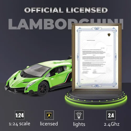 Miniatura 5 de Lamborghini - Auto de juguete Lambo a escala 1:24, auto de juguete con licencia oficial de autos a control remoto con luz de 2.4Ghz modelo de auto