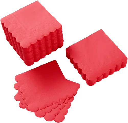 Miniatura 9 de 100 paquete de servilletas de cóctel de 2 capas con borde festoneado, servilletas de postre plegadas de 5 x 5 pulgadas, servilletas desechables