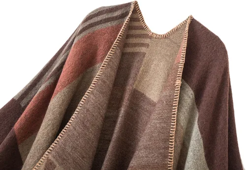 Miniatura 52 de Urban CoCo Poncho de colores para mujer, chal con frente abierto, color en bloques