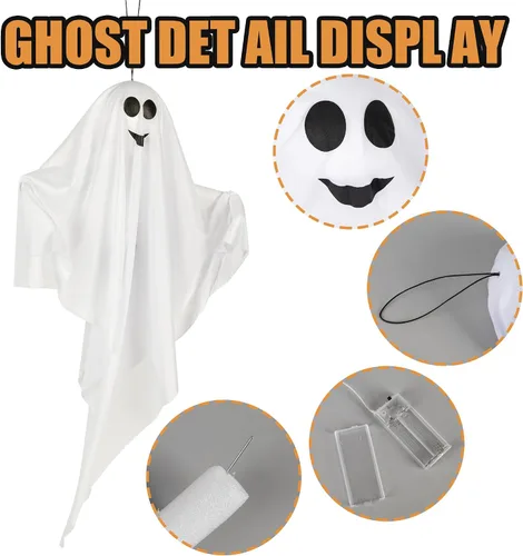 Miniatura 2 de Paquete de 4 fantasmas colgantes de Halloween con luces LED, decoraciones de fantasmas iluminados de 27.5 pulgadas para interiores y exteriores