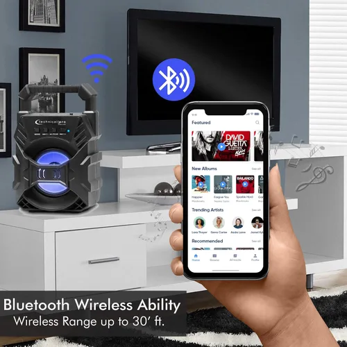 Miniatura 6 de Technical Pro Altavoz Bluetooth compacto recargable portátil con LED USB/FM/TF, diseño ligero y compacto que lo convierte en el altavoz perfecto