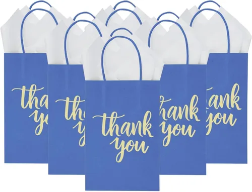 Miniatura 12 de DjinnGlory Paquete de 50 pequeñas bolsas de regalo de papel rosa con asas de 9 x 5.5 x 3.15 pulgadas y 50 papel de seda rosa para recuerdos